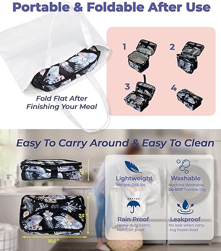 Miniatura 2 de SUNNY BIRD Lonchera aislada con diseño plegable y a prueba de fugas, con aislamiento térmico, correa para el hombro para mujeres, hombres y