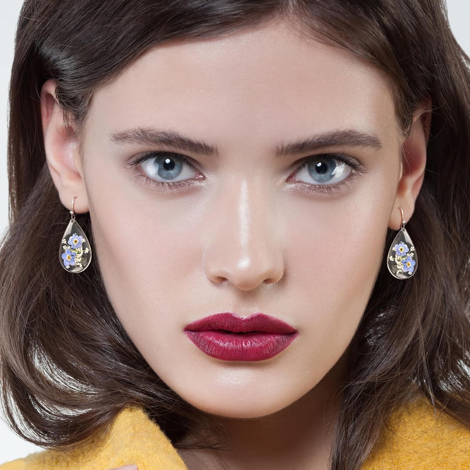 Forget Me Not Handmade Pressed Flower Earrings Sterling Silver Earrings for Women Drop Dangle Earrings Resin Dry Flower Earrings for Women Trendy - Image 3