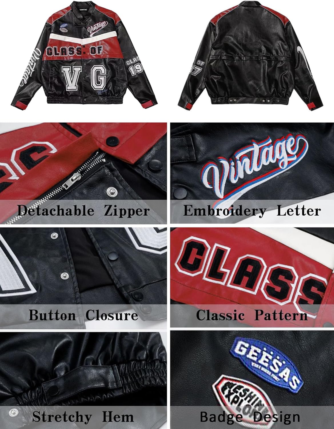 Vamtac Leather Racing Varsity Jackets Oversized Vintage Letterman Racing Bomber Coat Trendy Streetwear
