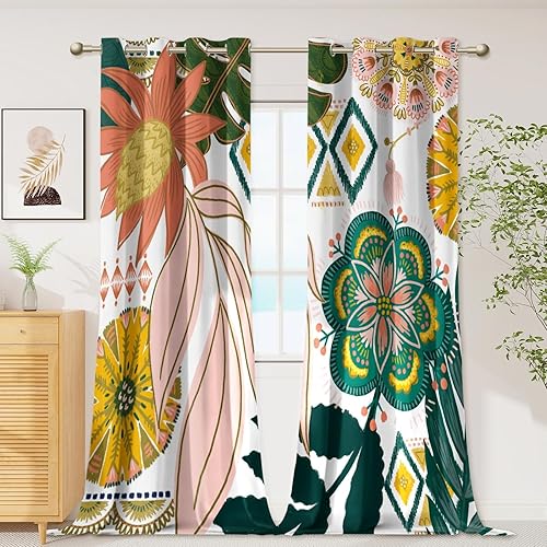 Miniatura 28 de Cortinas Opacas Florales Bohemias Negras 100% para Dormitorio 72 Pulgadas de Largo 2 Paneles Cortinas Opacas Botánicas de Mediados de Siglo Negras
