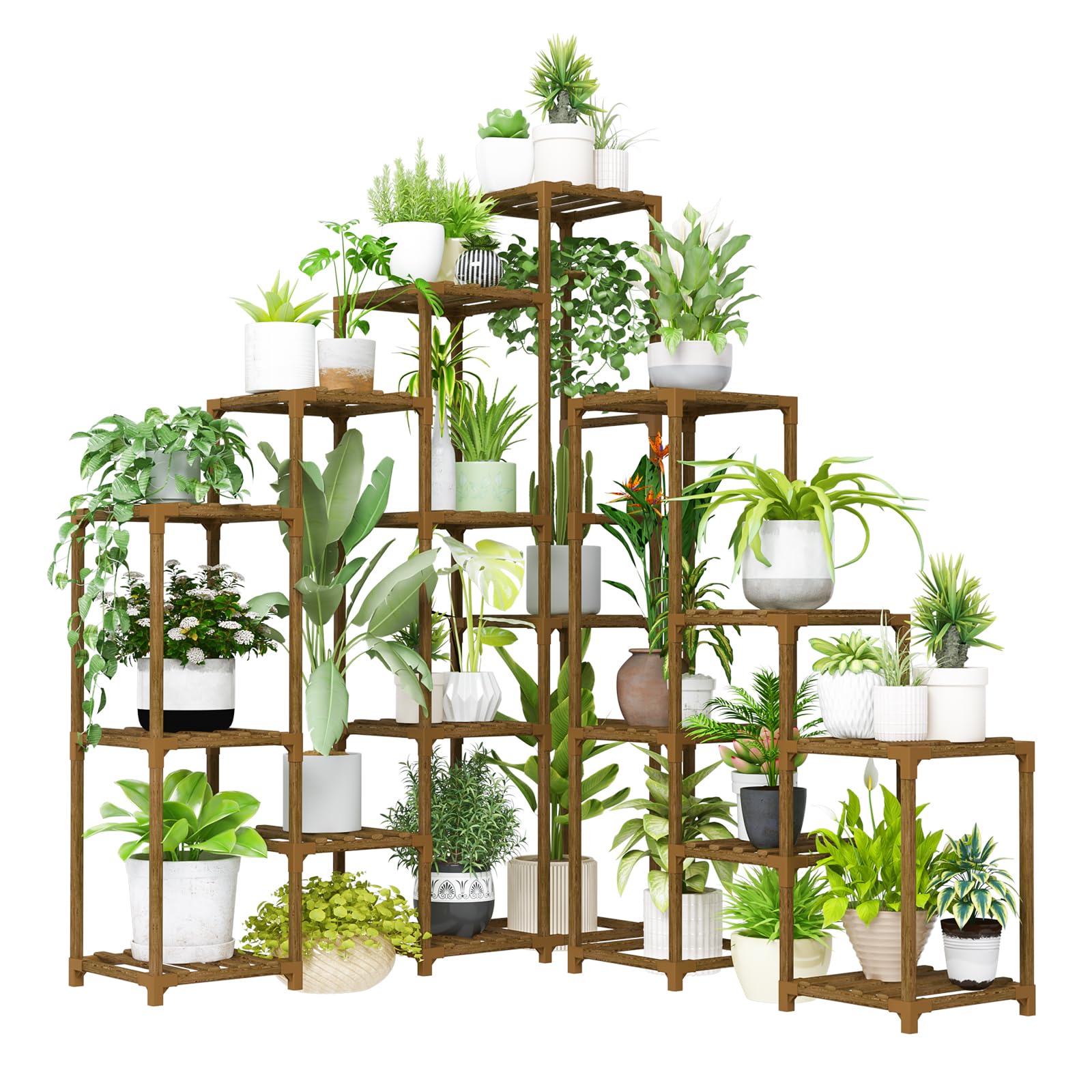 Bamworld Corner Plant Stand - Large Shelf, Tall Outdoor Holder, Wooden Rack for Living Room, Garden, Balcony