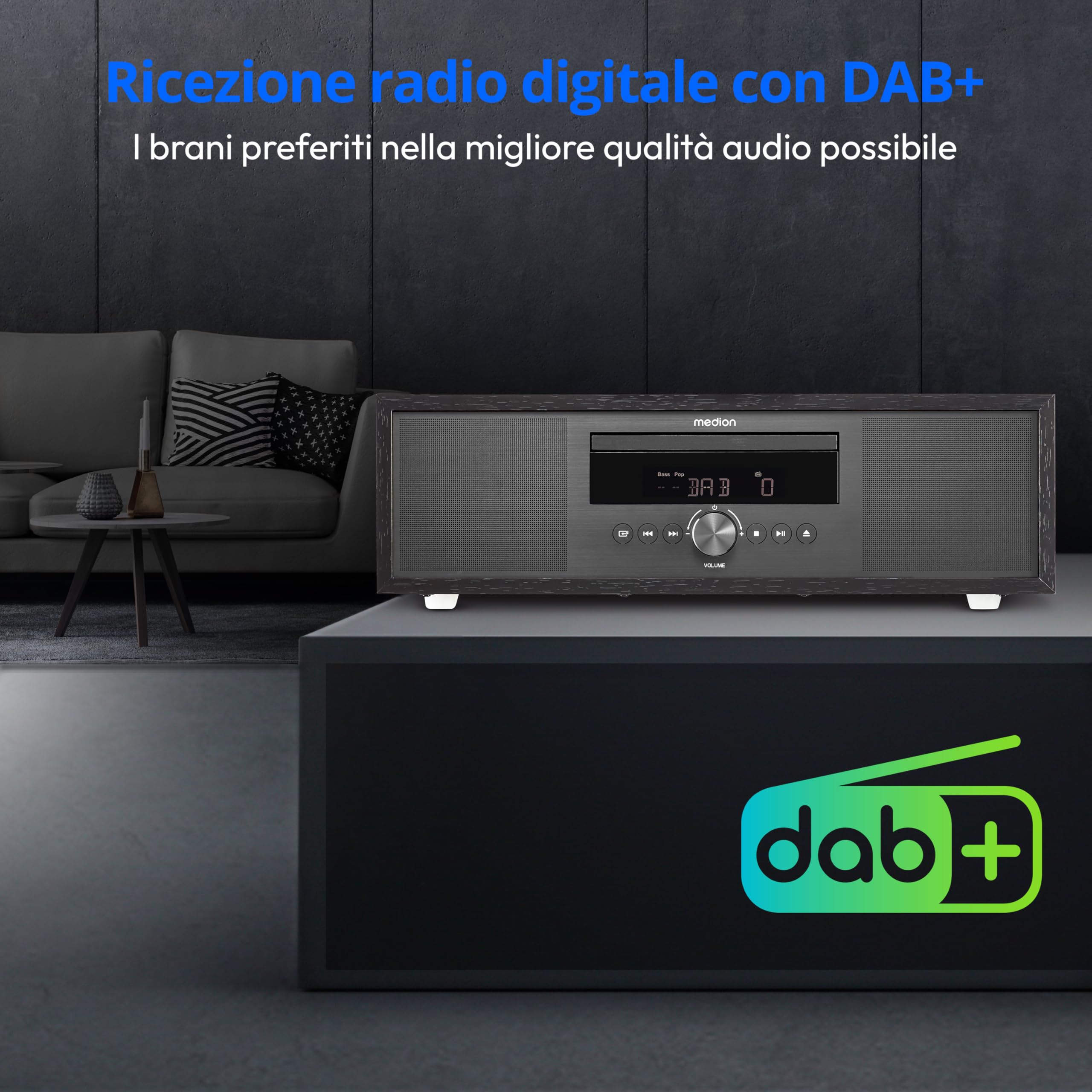 MEDION Impianto Stereo all-in-One P64145 DAB+ CD MP3 Radio FM PLL USB Antracite