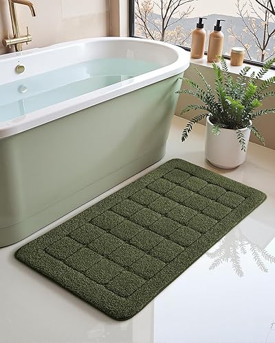 Miniatura 2 de Color&Geometry Alfombra de baño verde de 24 x 36 pulgadas, ultra absorbente, antideslizante, tapete de ducha de felpilla suave para bañera y ducha,