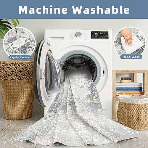 Miniatura 63 de Alfombra abstracta moderna de 3 x 5, antideslizante, resistente a las manchas, lavable, con respaldo de goma, alfombra de suelo que no desprende