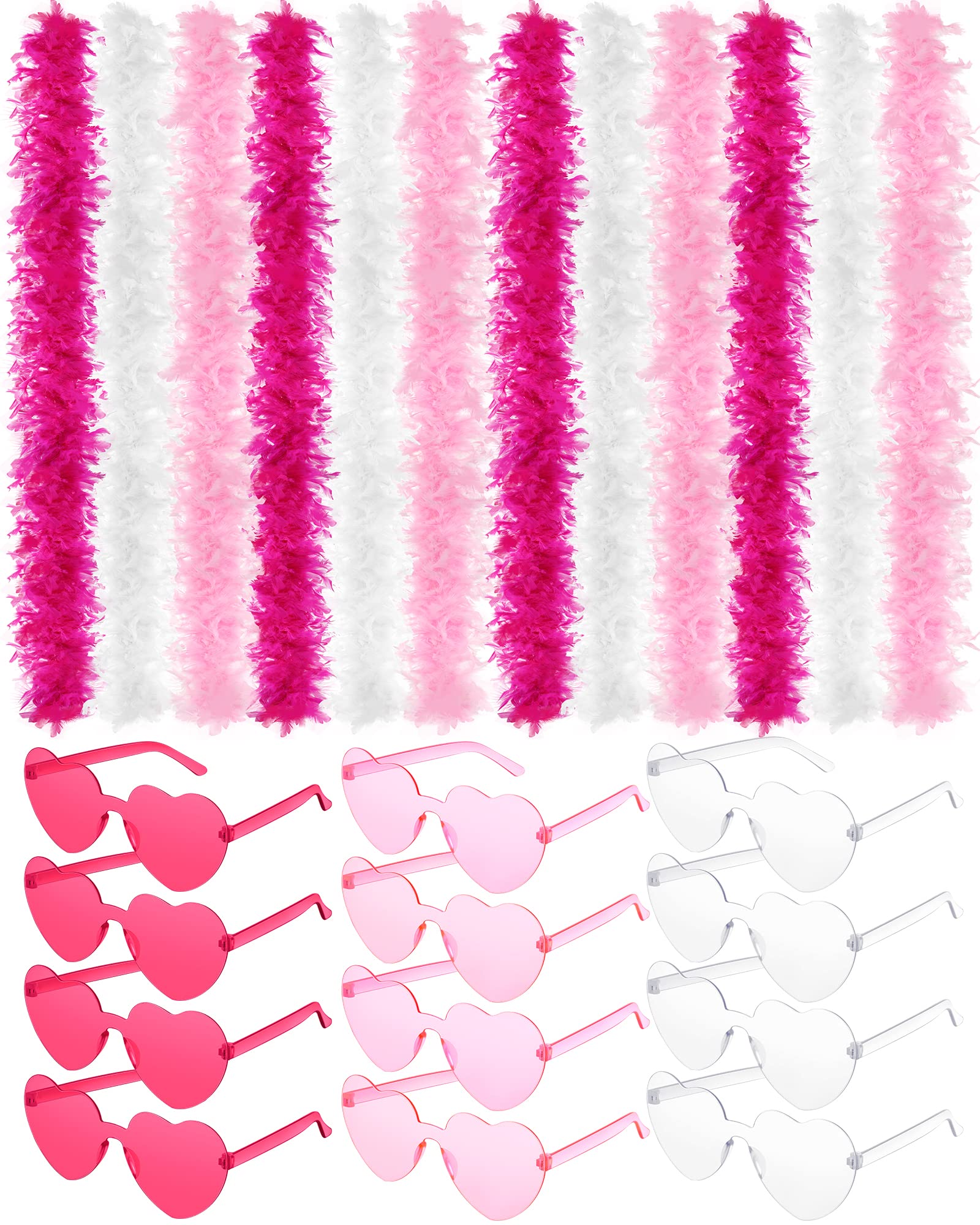 Taiyin 6.6ft Turkey Chandelle Feather Boas with Heart Rimless Sunglasses for Party Dress Up Costume