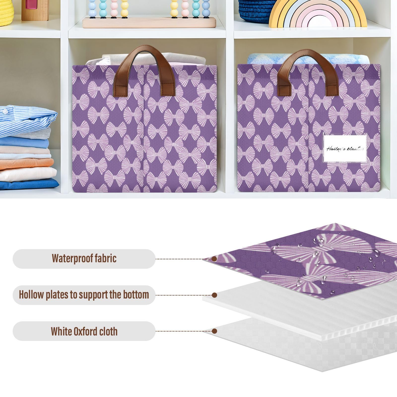 KLL Ukiyo Style japońskie cukierki fioletowe białe duże kosze do przechowywania z uchwytami pojemniki do przechowywania na półki szafa 2 szt. cajas de almacenamiento para closet