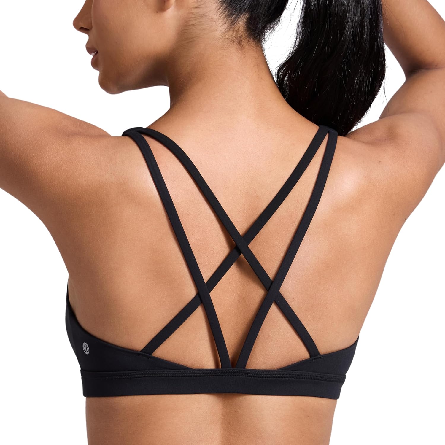 CRZ YOGA Butterlift Strappy Sports Bras for Women - Padded Low Cut Scoop Neck Cross Back Pilates Yoga Top