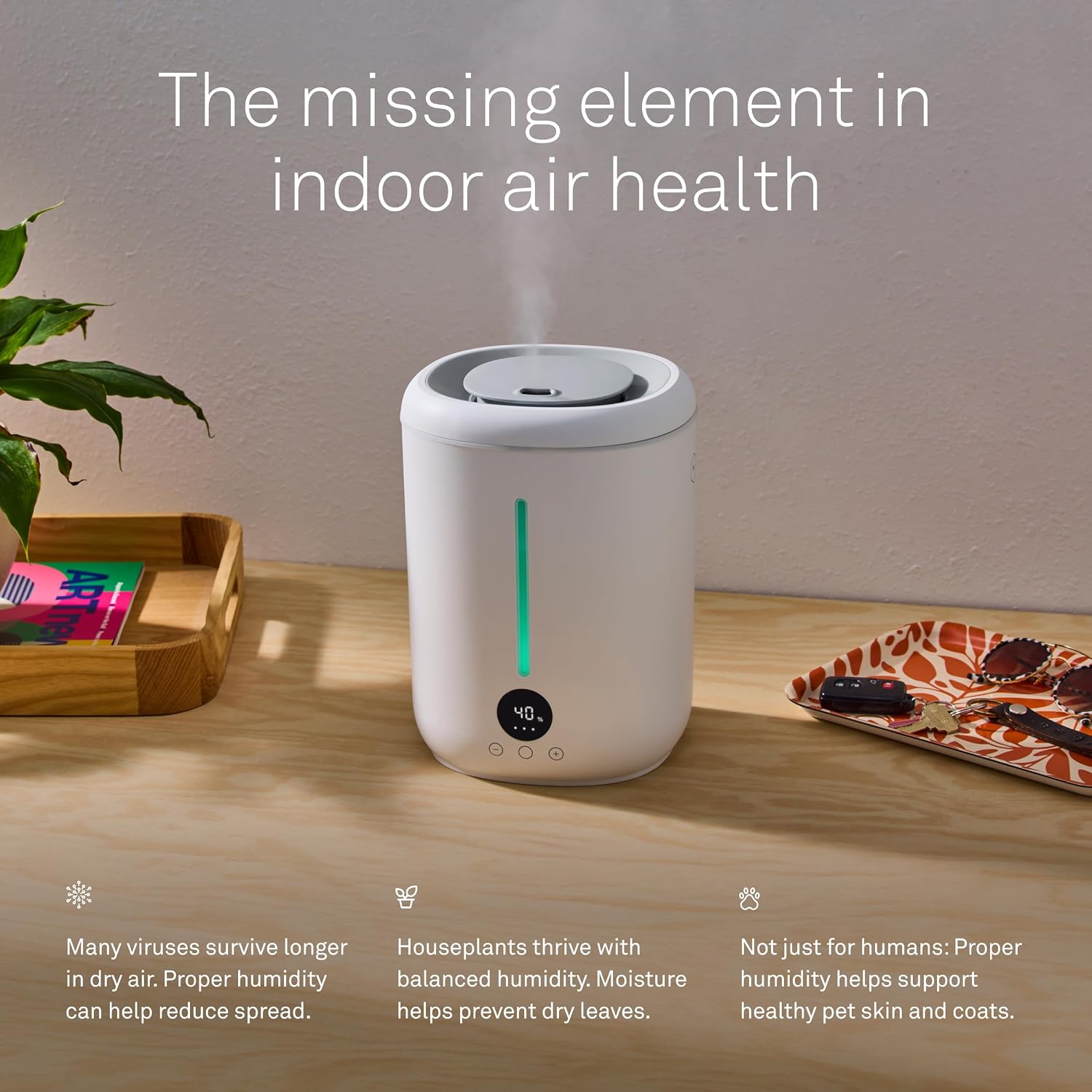 Molekule Glow Humidifier - Smart Ultrasonic Humidifier for Indoor Air Moisture - Adjustable Humidity Level - App-Controlled - Multiple Timer Settings - Smart Alerts - 2.8L Tank - 8-Hour Run Time