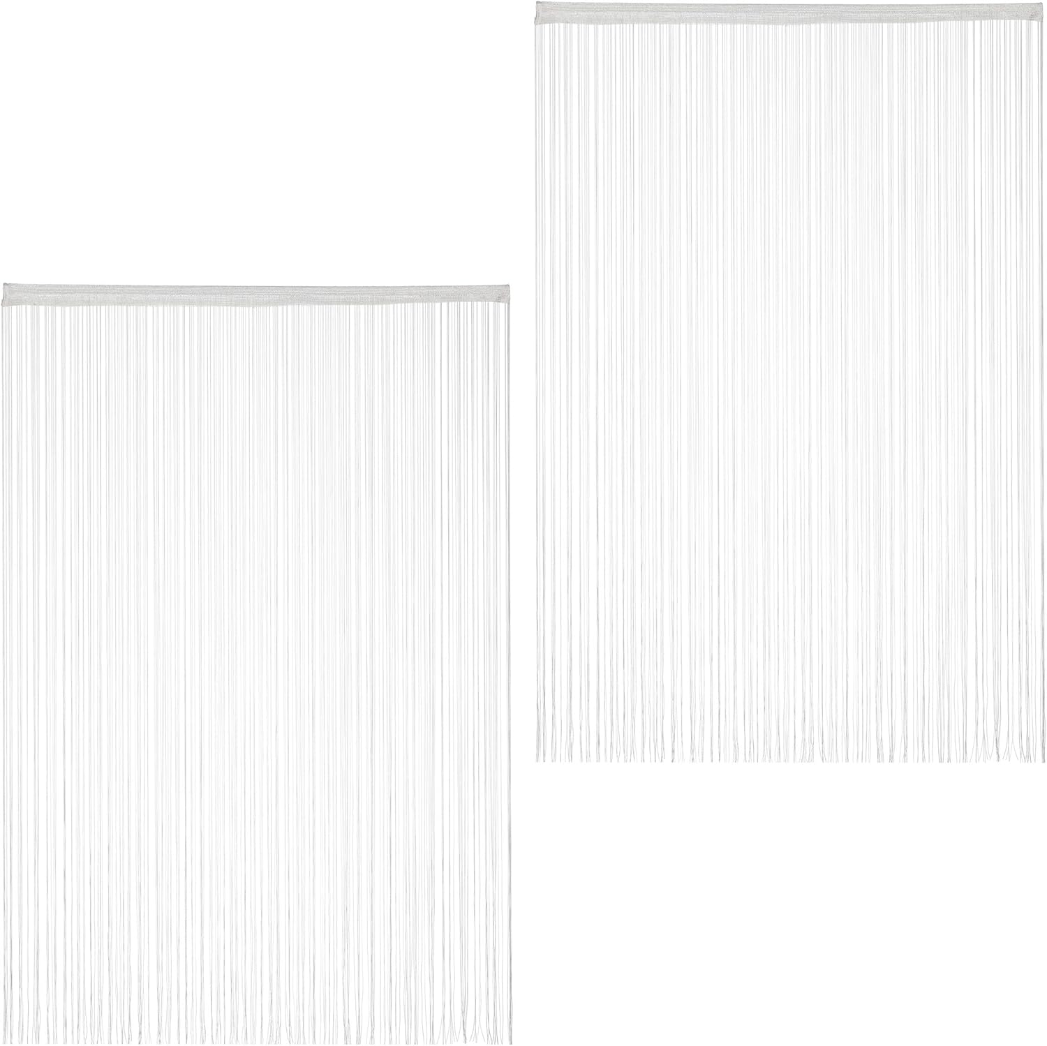 Relaxdays White String Curtains Set of 2, Can be Shortened, with Eyelet