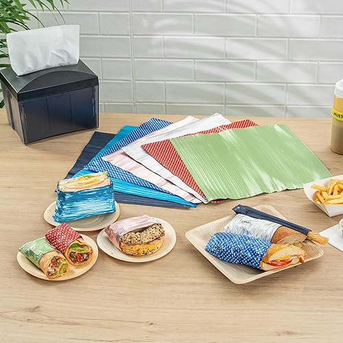 Miniatura 9 de Restaurantware Revestimiento de papel de aluminio ondulado de 12 x 12 pulgadas para envolver alimentos y freír perfecto para restaurantes,