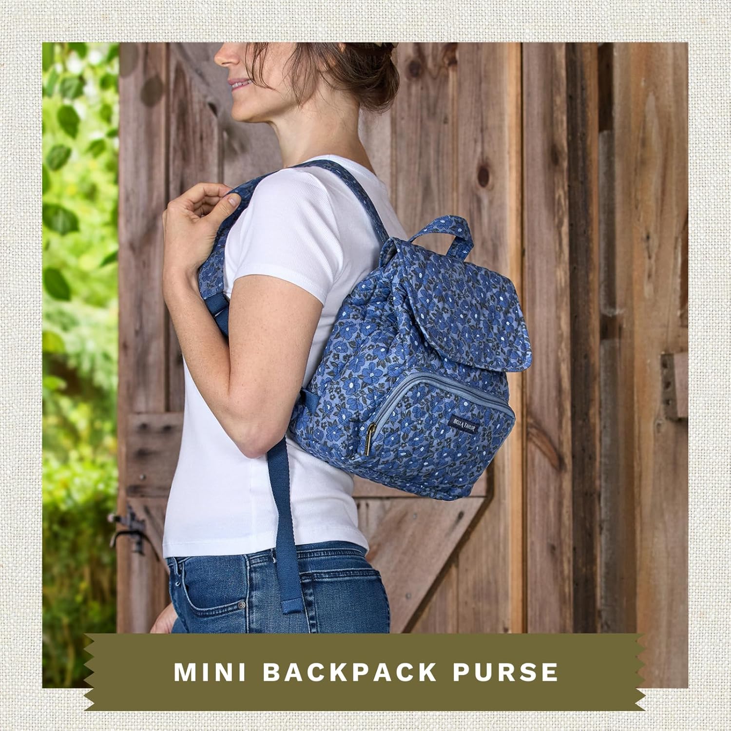 Bella Taylor Mini Backpack Purse for Women, Small Size Hands Free Purse with Adjustable Straps, Navy Floral