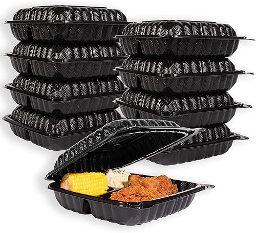 MULMEHË Recipientes de comida para llevar con bisagras de plástico de polipropileno relleno mineral ecológico, 9 x 9 x 3, ventilado tres