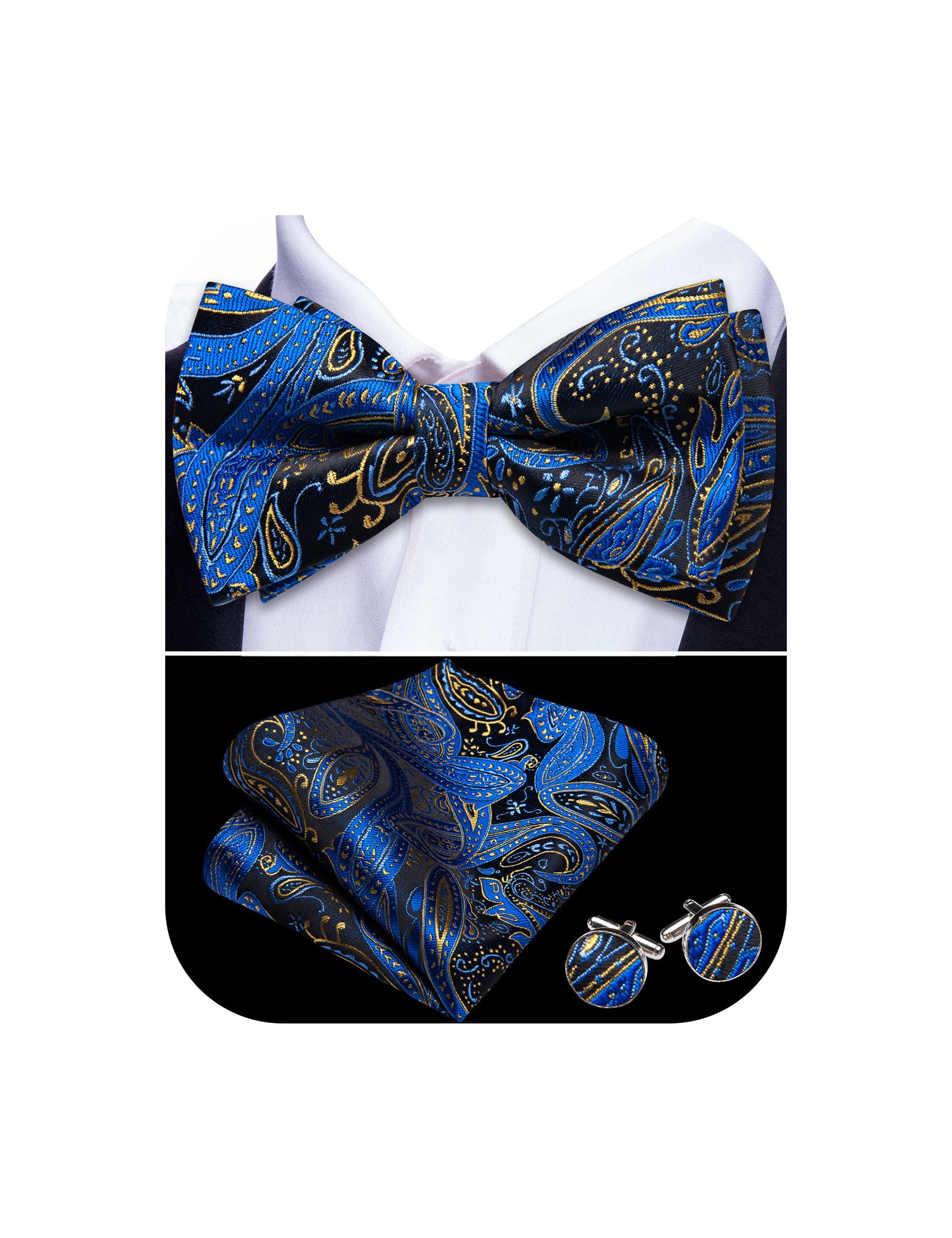 Barry.Wang Plaid Ties Check Mens Necktie Set with Handkerchief Cufflinks Classic Stripe, Pink Blue, One size