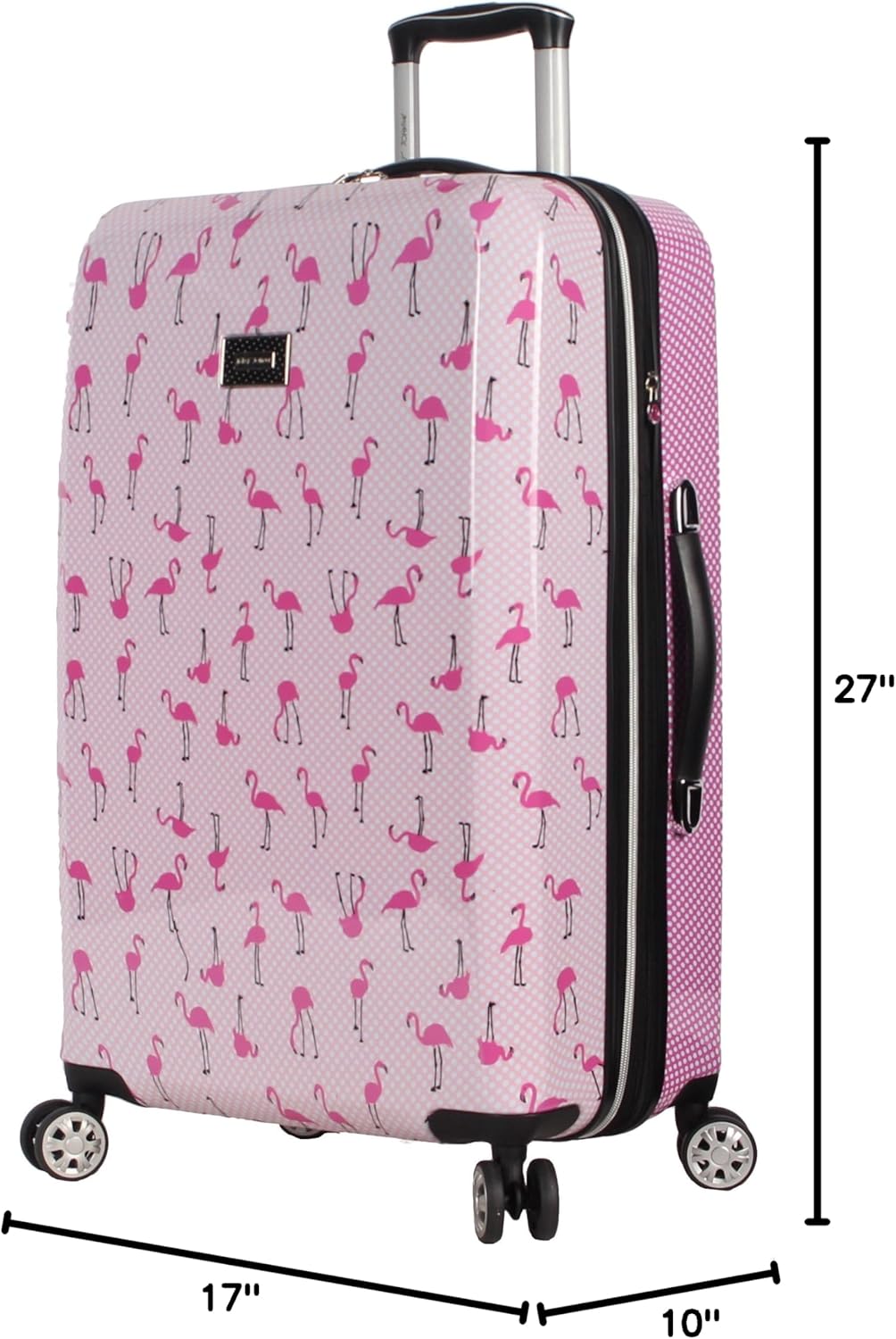Betsey Johnson 26 Inch Checked Luggage Collection - Expandable Scratch Resistant (ABS + PC) Hardside Suitcase - Designer Lightweight Bag with 8-Rolling Spinner Wheels (Flamingo Strut)