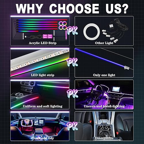 Miniatura 22 de Nueva versión Dreamcolor acrílico luces interiores del coche 18 en 1 RGB kit de iluminación ambiental del coche APP Control Zoned Control System 252