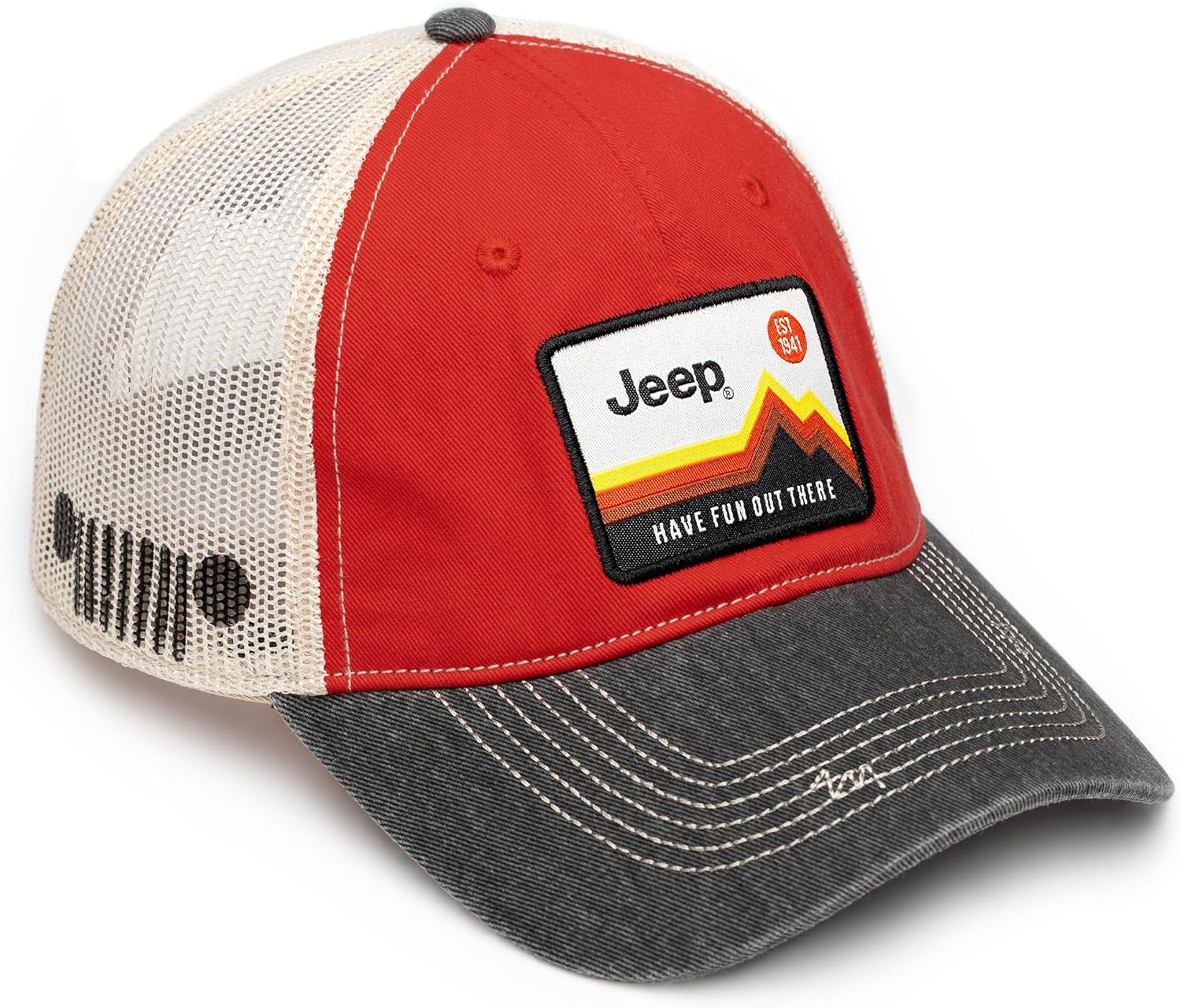 Jeep Have Fun Out There Patch Garment Washed Trucker Hat Unstructured for Men & Women - Adjustable Snapback Baseball Cap