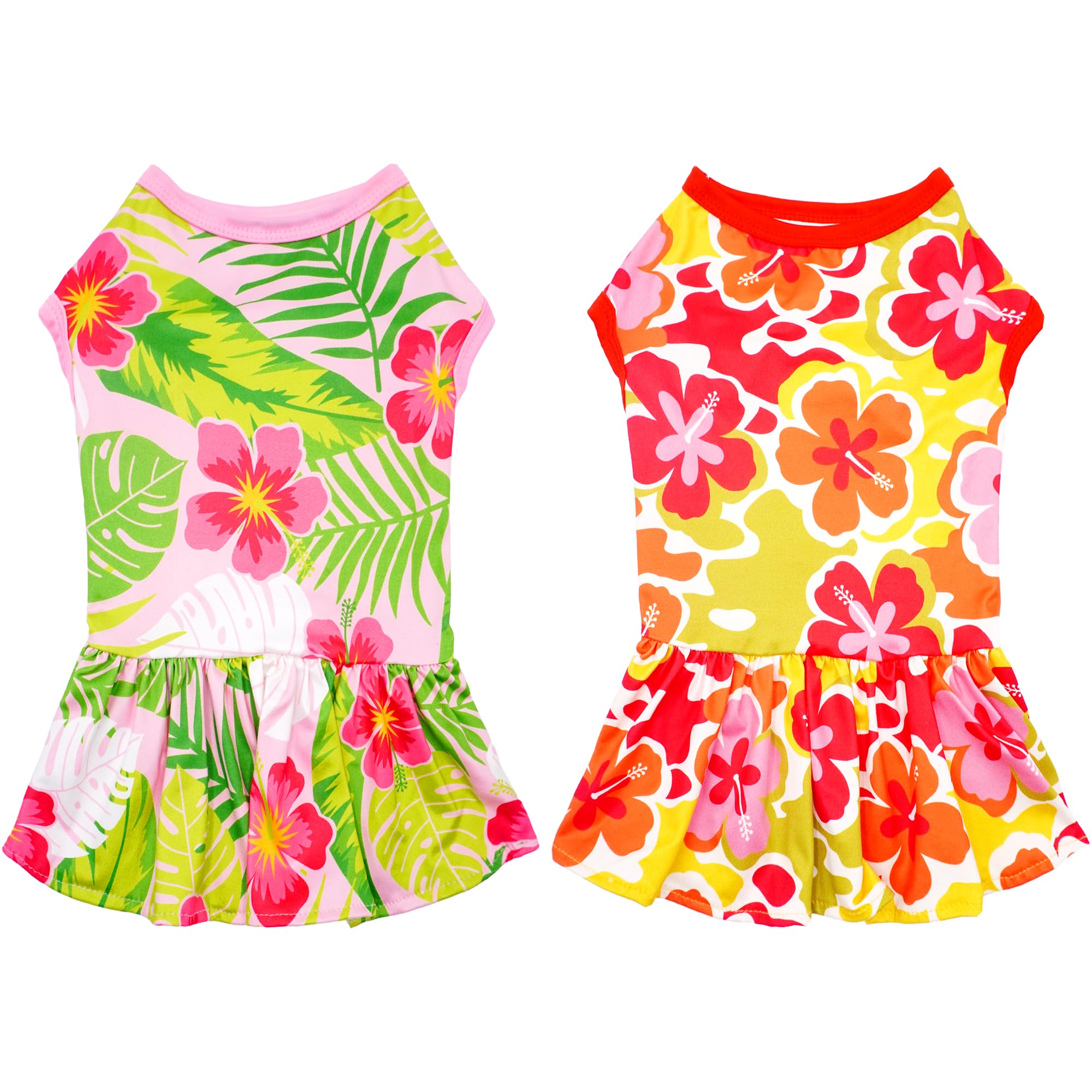 JpGdn 2PCS/Pack Dog Dresses for Extra Large Dogs Girl Female Pink Red Skirts Spring Summer Clothes Pet Apparel Sundress Stretchable Lightweight Soft Outfit Pineapple Flower XL — image 1