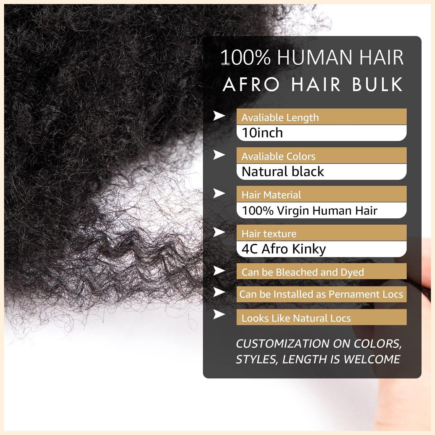 Alaleibaby Afro Kinky Human Hair - Bulk 1 Bundles (30g/pack), 100% Human Hair for Dreadlock Extensions, Afro Kinky Hair for Braiding & Twist Braids - Natural Black, 10 Inch (Pack of 1)