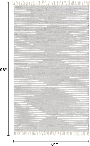 Miniatura 2 de Unique Loom Chindi Cotton Collection - Alfombra rectangular de 5 pies 1 pulgada x 8 pies, color gris claro y marfil