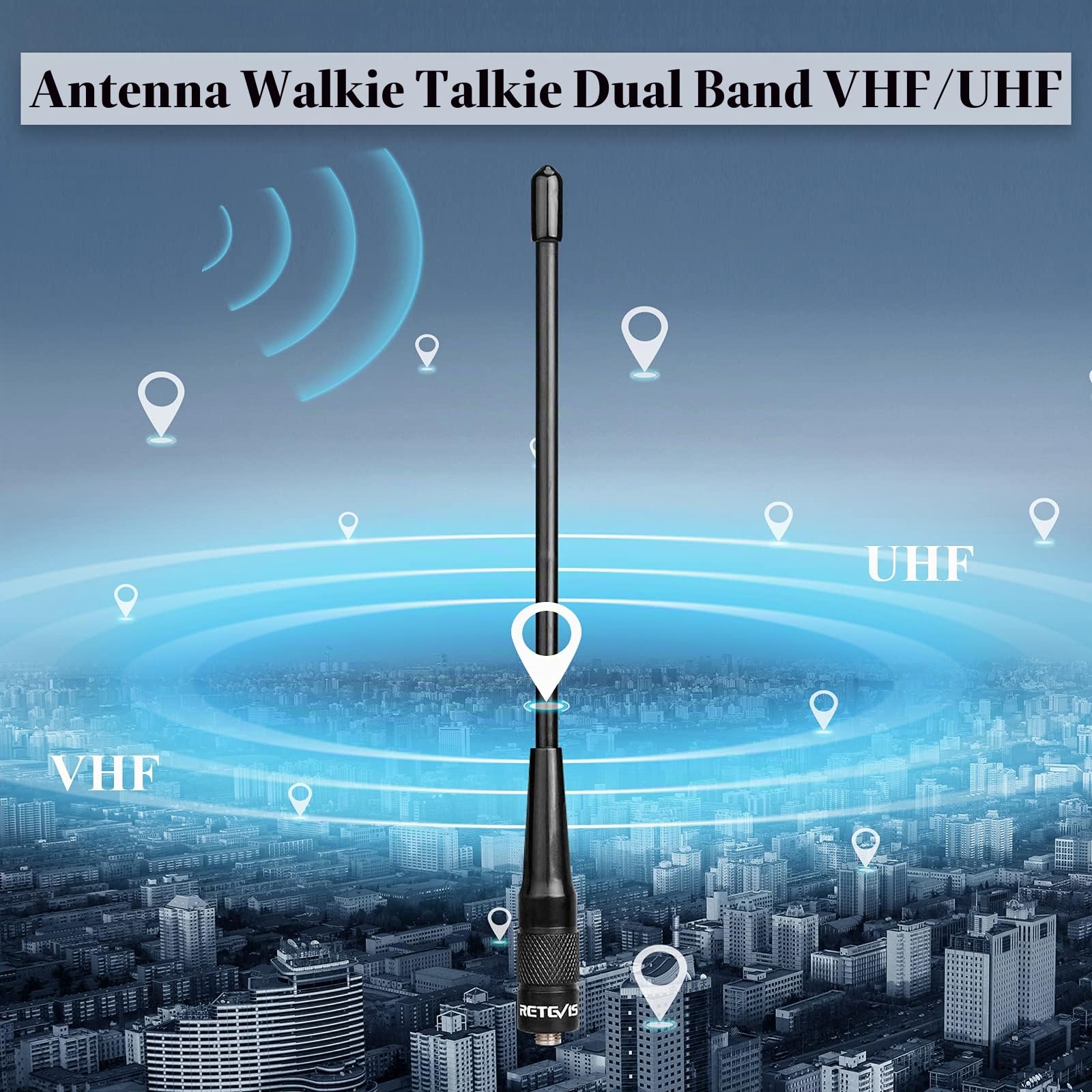 Retevis RHD701 Walkie Talkie Antenna VHF/UHF Dual Band SMA-F Compatibile con Baofeng UV-5R