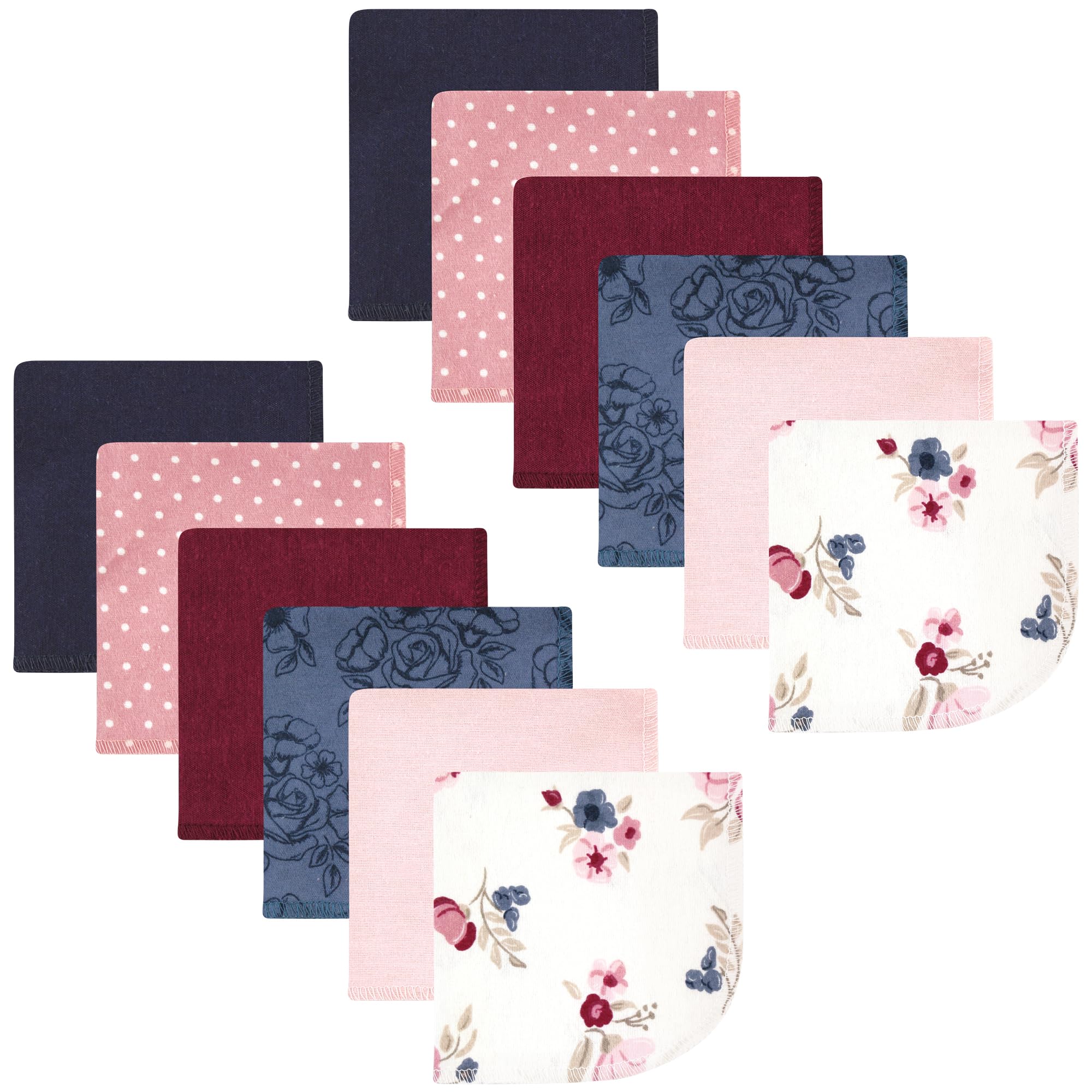 Hudson Baby Unisex Baby Flannel Cotton Poly Washcloths, Dusty Rose Floral 12 Pack, One Size