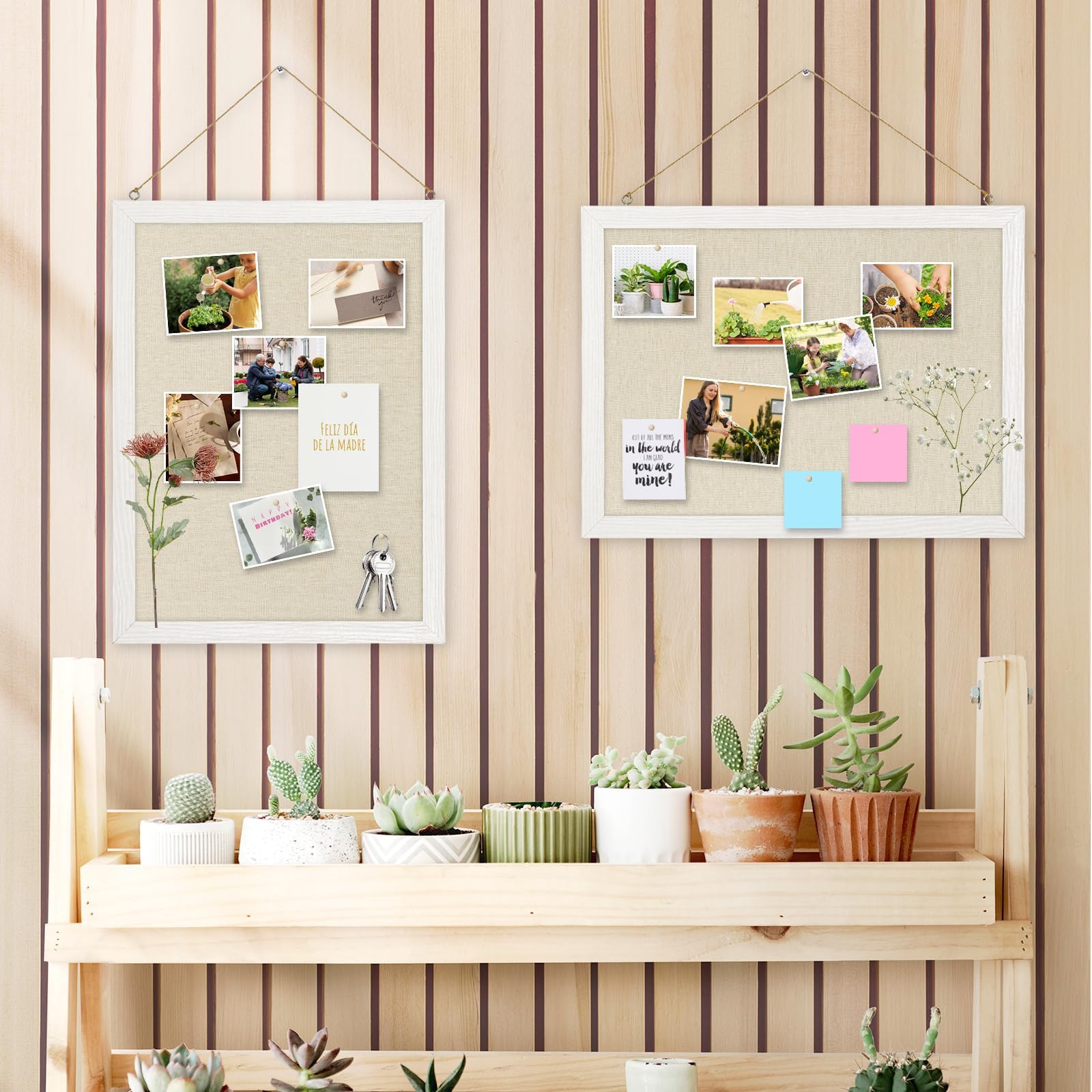 DOLLAR BOSS Korktafel Pinnwand mit Leinen, doppelseitig, 2er-Pack, 30 x 40 cm, kleine Korktafeln für Wände, Holzrahmen, zum Aufhängen, kleine Pinnwand für Zuhause, Küche, Büro, 20 Reißzwecken