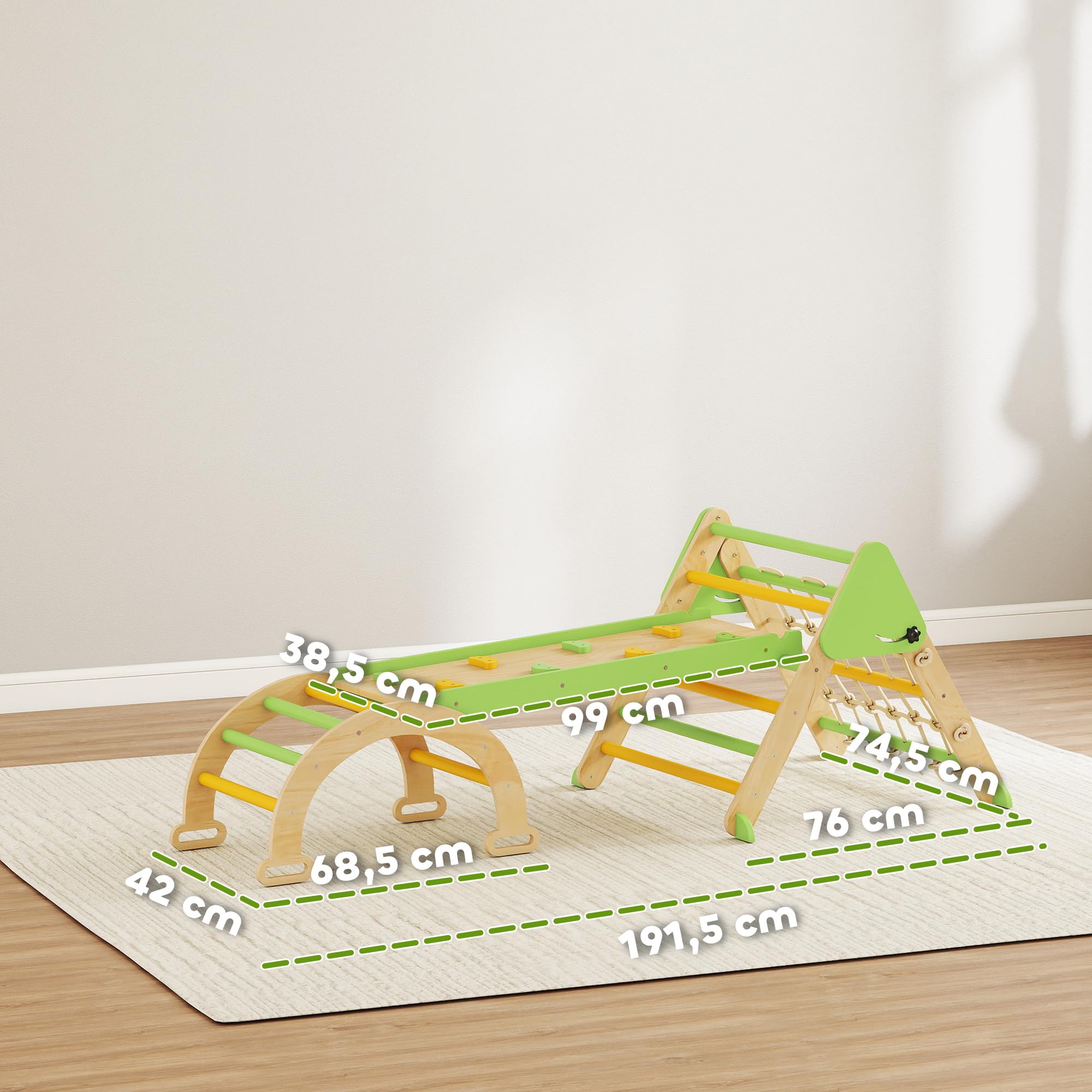 AIYAPLAY Montessori 8 en 1 Arco de escalada de madera para interiores, triángulo de escalada con arco de escalada, tobogán de doble cara, parque infantil para niños pequeños y niños de 1,5 a 4 años