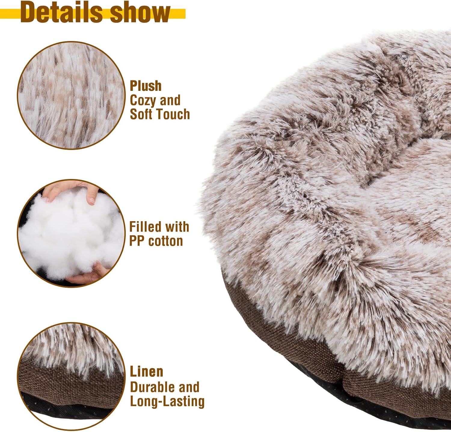 KOOLTAIL Marshmallow Pet Bed - Super Soft Plush Calming Cat Bed Mat, Soft Plush Surface Pet Bed Furry Cushion Bed for All Season (Brown)