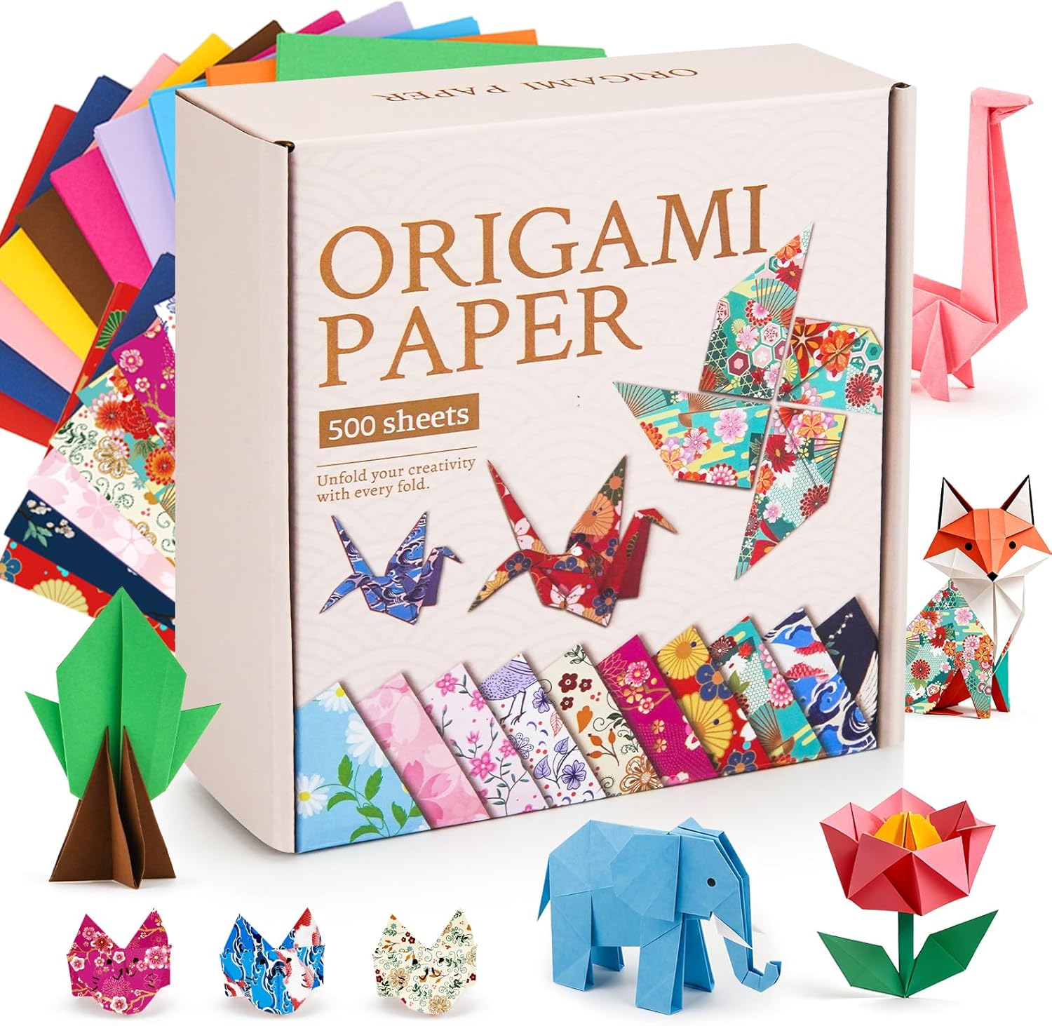 AluAbi Japanese Origami Paper Kit,100 Sheets Japanese Patterns & 400 Sheets Double Sided Color Origami Paper,DIY Arts Crafts Scrapbook Folding Paper Set for Kids Ages 5-8 8-12,Gift for Kids Boys Girls