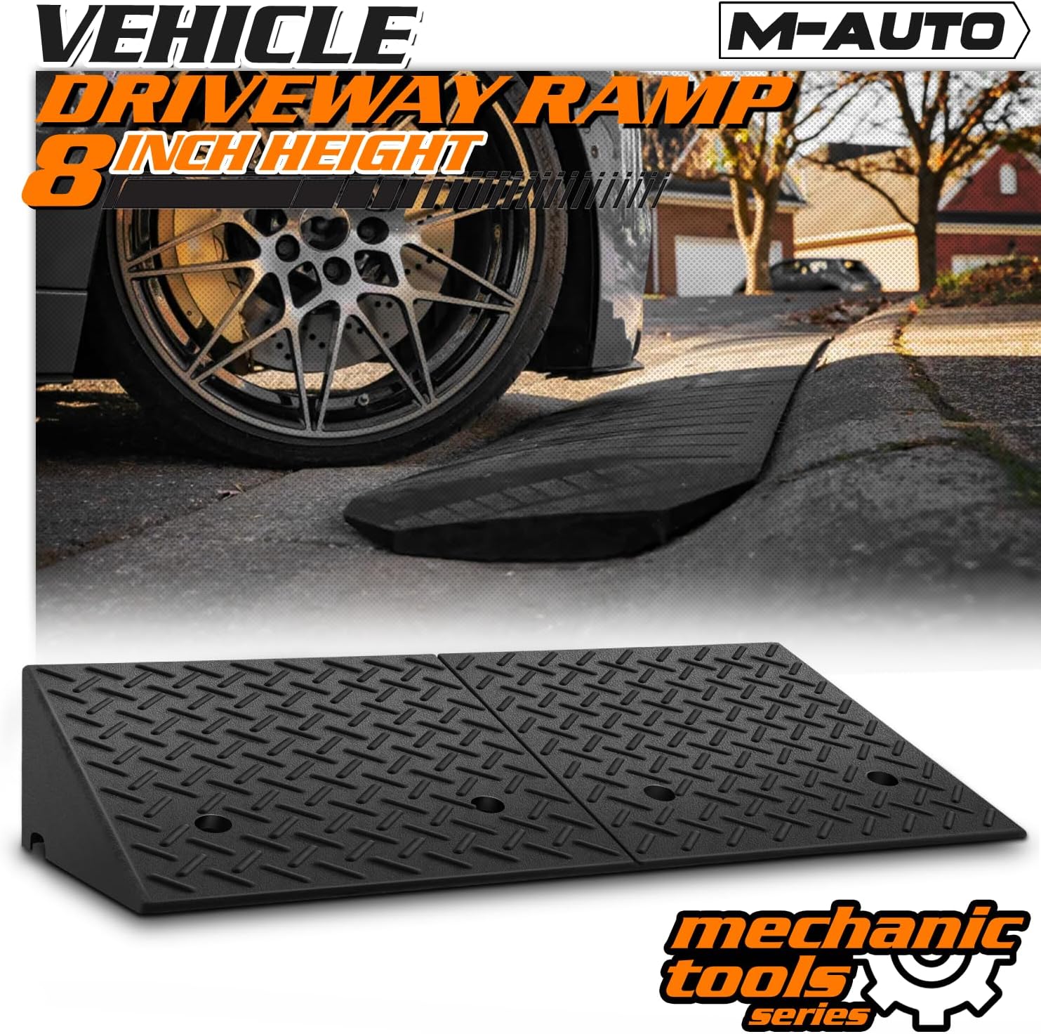 Heavy-Duty Rubber Threshold Ramp for Driveway Curb & Loading Dock - 8" Height for Cars, Motorcycles & Warehouses (38.5" L x 19.5" W)