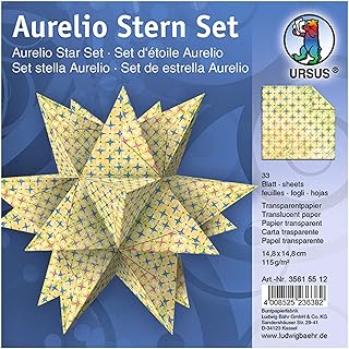 URSUS Aurelio Stern Paradiso Plegables (33 Hojas Transparente, 14,8 x 14,8 cm, 115 g/m², Estampado por una Cara, Bonitas Estrellas de Papel para la Navidad), Color Amarillo, carbón, talla única