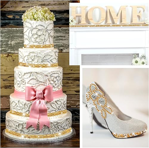 Vista 59 de Xinnun 5 rollos de cinta de diamantes de imitación brillantes, tiras autoadhesivas de diamantes de imitación, cinta de resina para arte, Plateado