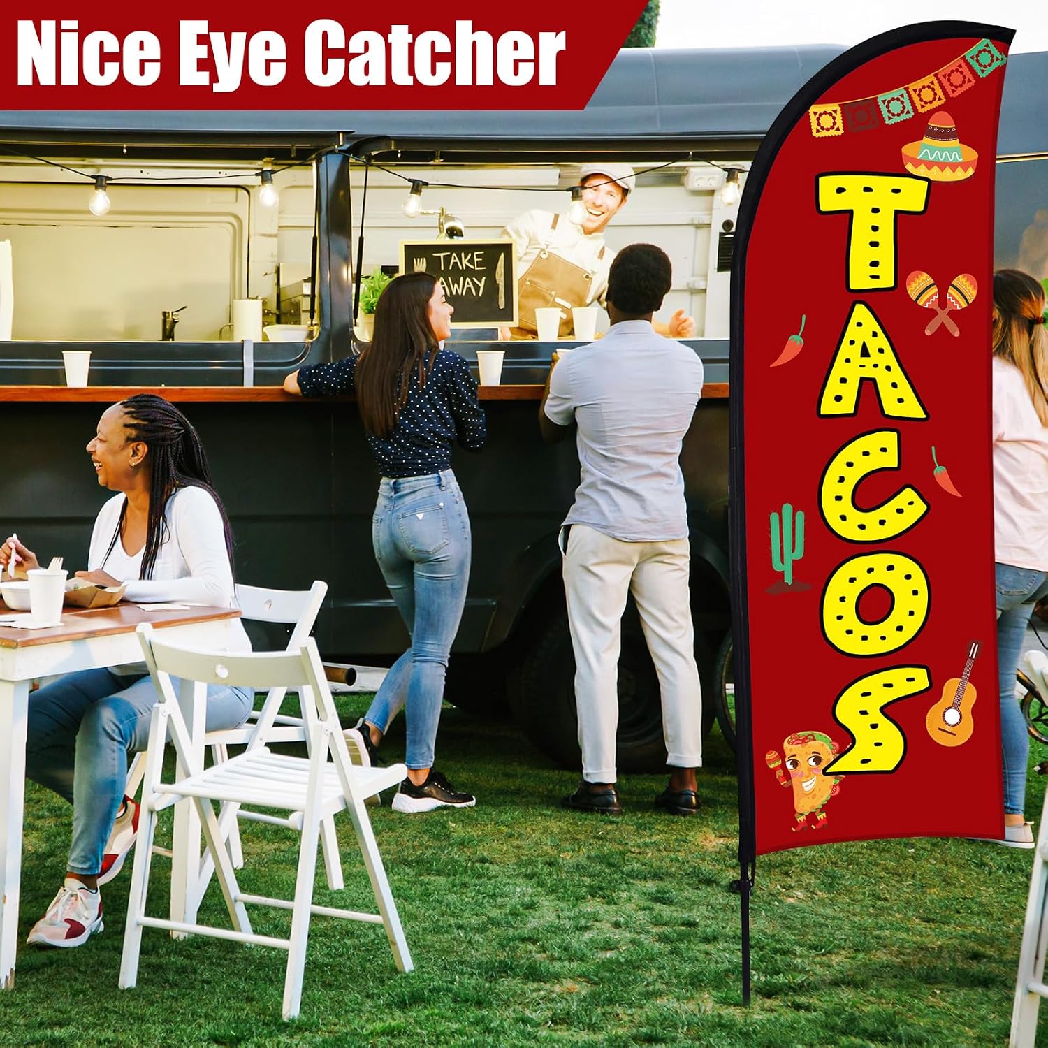Buryeah Feather Banner Feather Flag Taco Sign Business Signs for Outside Open Flags for Businesses with Pole Ground Stake Portable for Mexican Restaurants, Diners, Markets (Red)