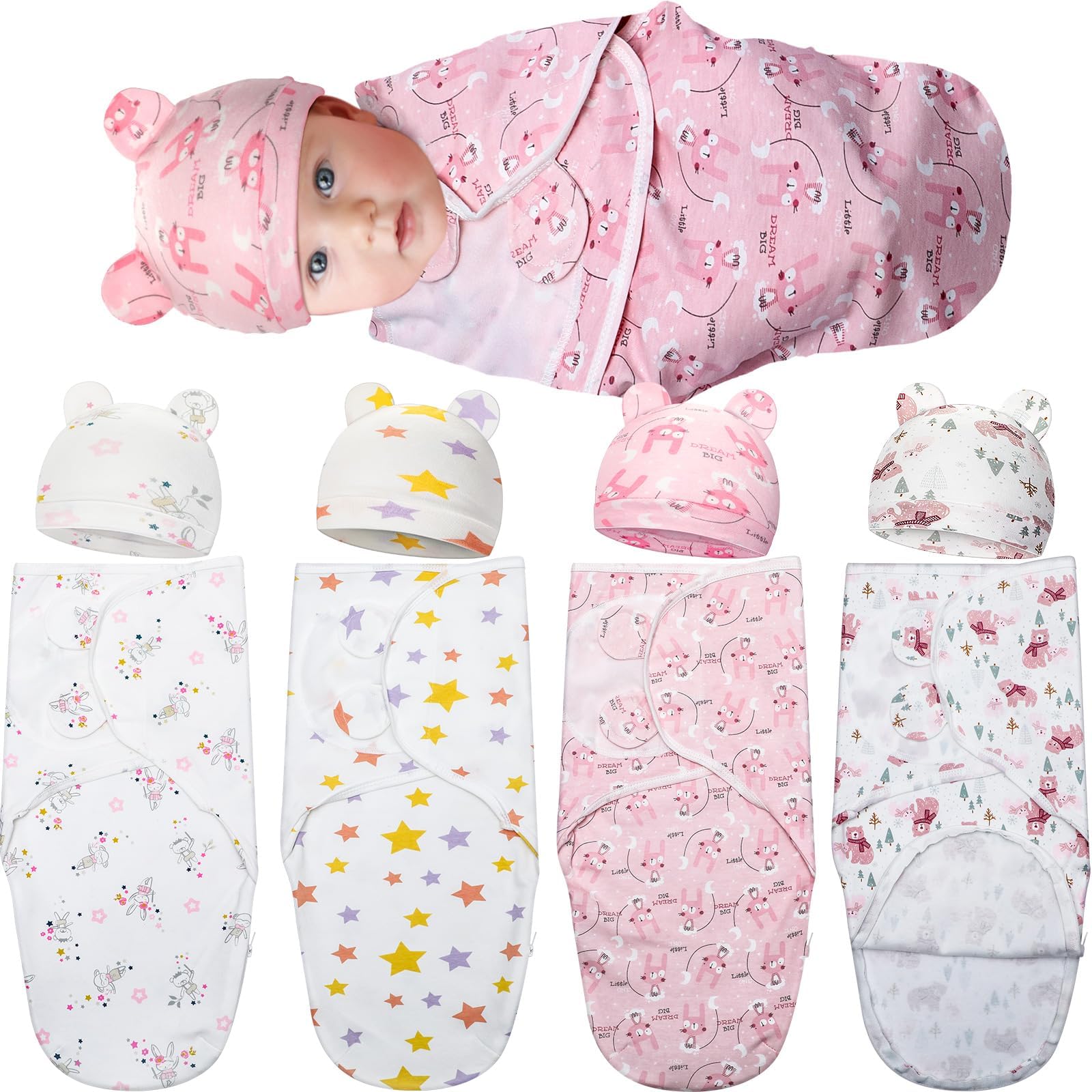 FuWeave 4 Pcs Baby Preemie Swaddles Blanket Wrap with