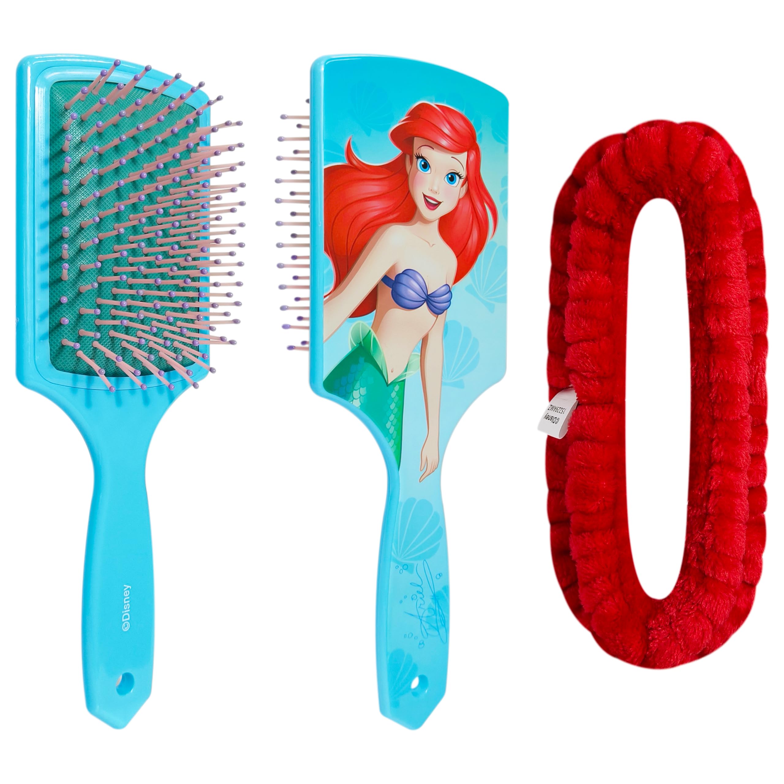 LUV HER Kids Hair Brush & Spa Headband Set for Girls - Features Ariel from Disney - Fun Grooming Kit for Detangling, Styling & Skincare - Soft & Stretchy One Size, Ages 3+
