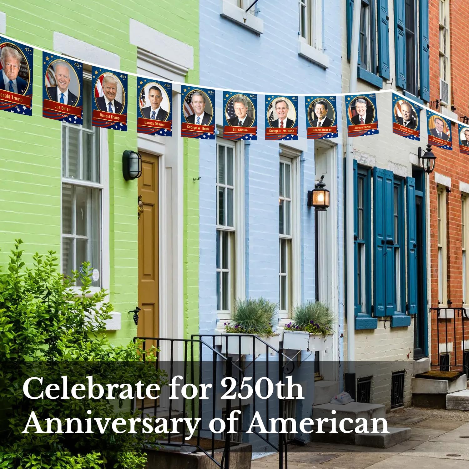 U.S. Presidents Portraits String Flags Banner for 250th Anniversary Decoration, 6x9 Inches Each, Double-Sided, 41 ft Long, Fade-Resistant, Vivid Colors, Indoor Outdoor Decor - Image 4