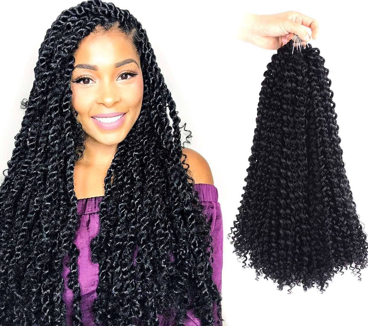 Toyotress Passion Twist Hair 18 Inch - 7 Packs Black Water Wave For Passion Twist Crochet Hair or Butterfly Locs Ombre Brown Bohemian Crochet Braids Synthetic Braiding Hair Extensions (18 inch,1B-7P)