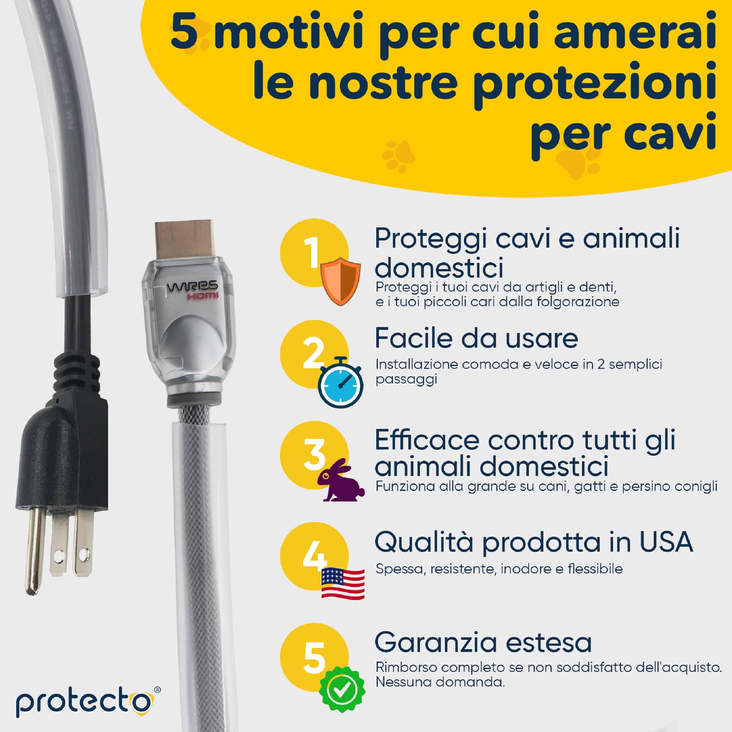 PROTECTO Guaine per Cavi per Animali Domestici – 3 m/Ø 9 mm – Trasparente, Ultra Resistente, Flessibile, Inodore, Anti-Morso – Per Cavi Elettrici, USB, RCA, HDMI – Protezione Universale