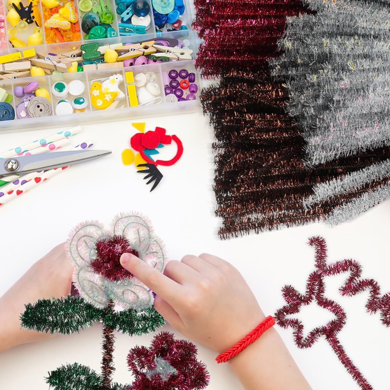 KALLORY 500Pcs Sparkle Pipe Cleaners Bulk 11.92 Inch Bendable Wire for DIY Crafts Party Decorations Classroom Art Projects