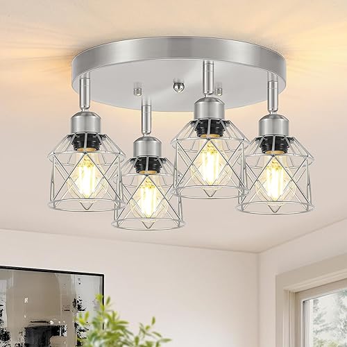 Miniatura 9 de Lámpara de techo de montaje empotrado de 3 luces para cocina, lámpara de techo ajustable multidireccional, lámpara de techo de granja de metal negro
