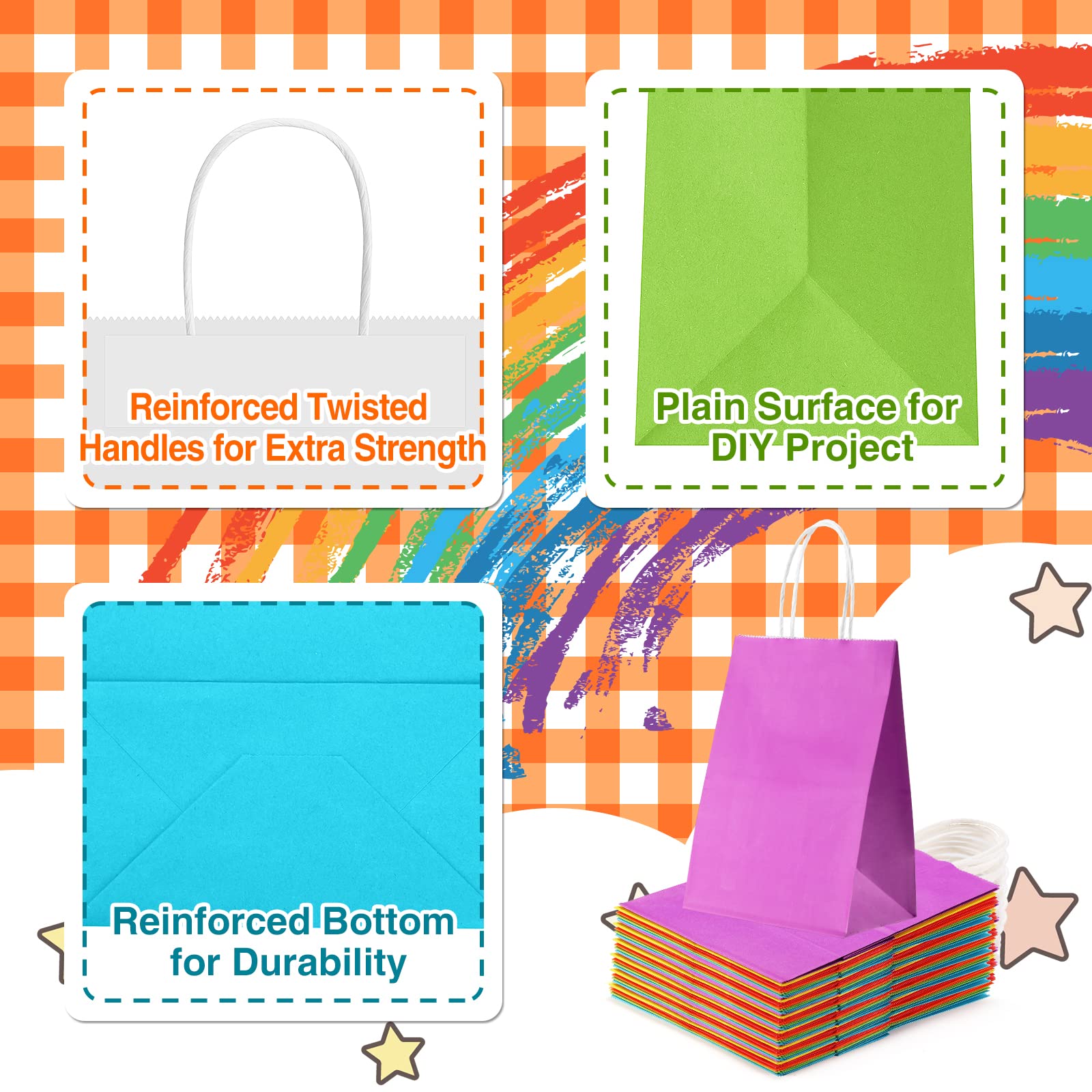 Party Gift Bags, 8 Colors Bulk Small Gift Bags With Handles Kraft Paper Rectangular Packing Shopping Bags Candy Packaging Bags Suitable For Children Birthdays, Weddings, Baby Shower, Etc. (48 Pieces