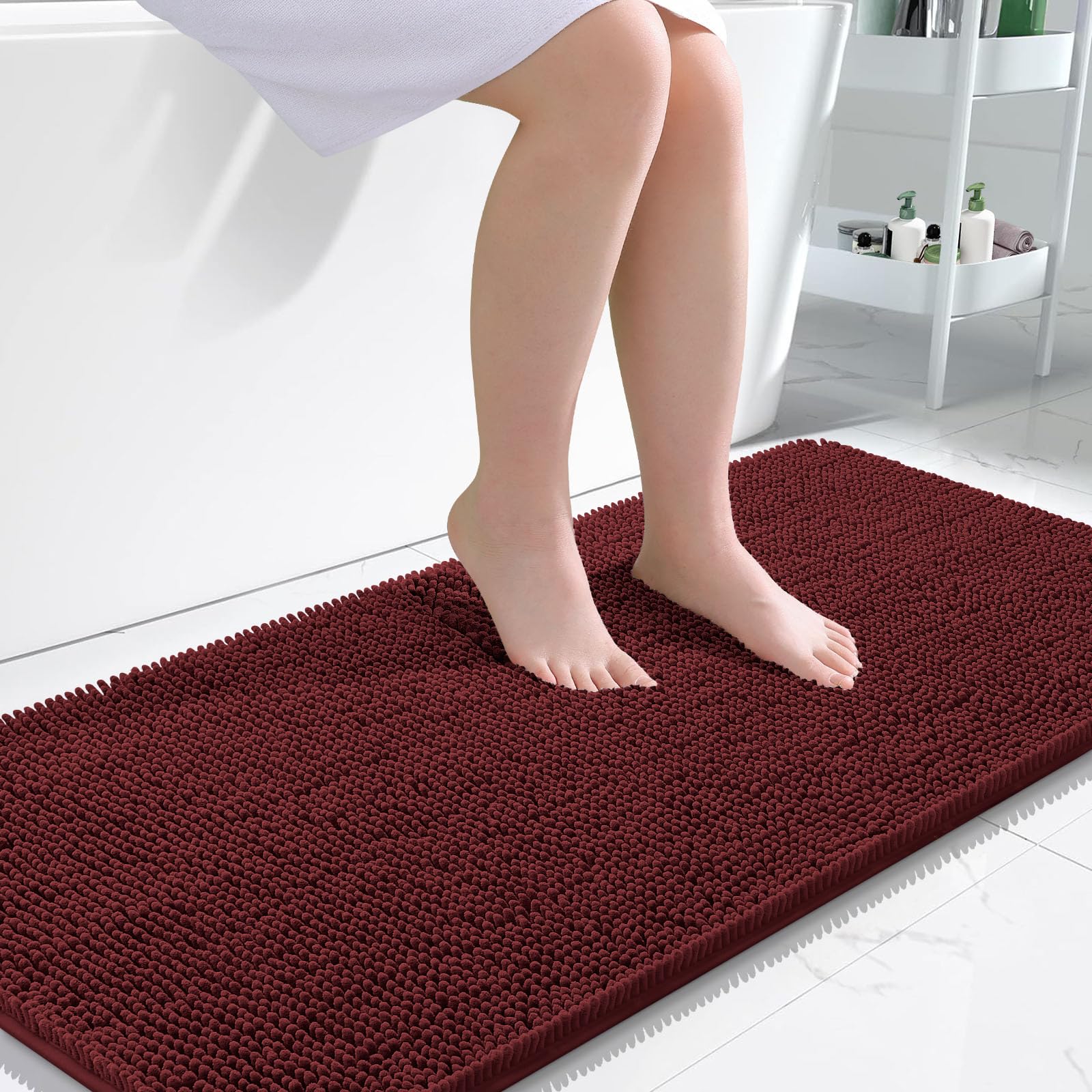 OLANLY Bathroom Runner Rugs 47x24, Extra Soft Absorbent Chenille Bath Rugs | Andorra Red-Brown, Quick-Drying Rubber Backing, Machine Washable Long Bath Mat for Bathroom Floor, Tub and Shower, Home Decor