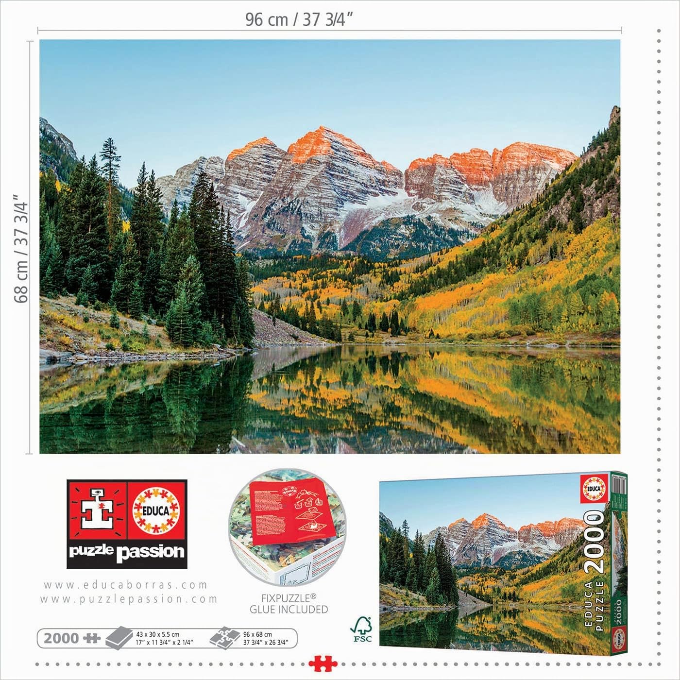 Educa - Puzzle de 2000 pièces pour Adultes | Bells Maroon, États-Unis. Mesure : 96 x 68 cm | Inclut Fix Puzzle pour accrocher Le Puzzle Une Fois Fini | À partir de 14 Ans (19279)