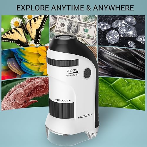 Miniatura 7 de Miniscopio portátil 60-135X Minilabsters para niños, mini microscopio educativo de bolsillo con 5 diapositivas preparadas para niños y estudiantes