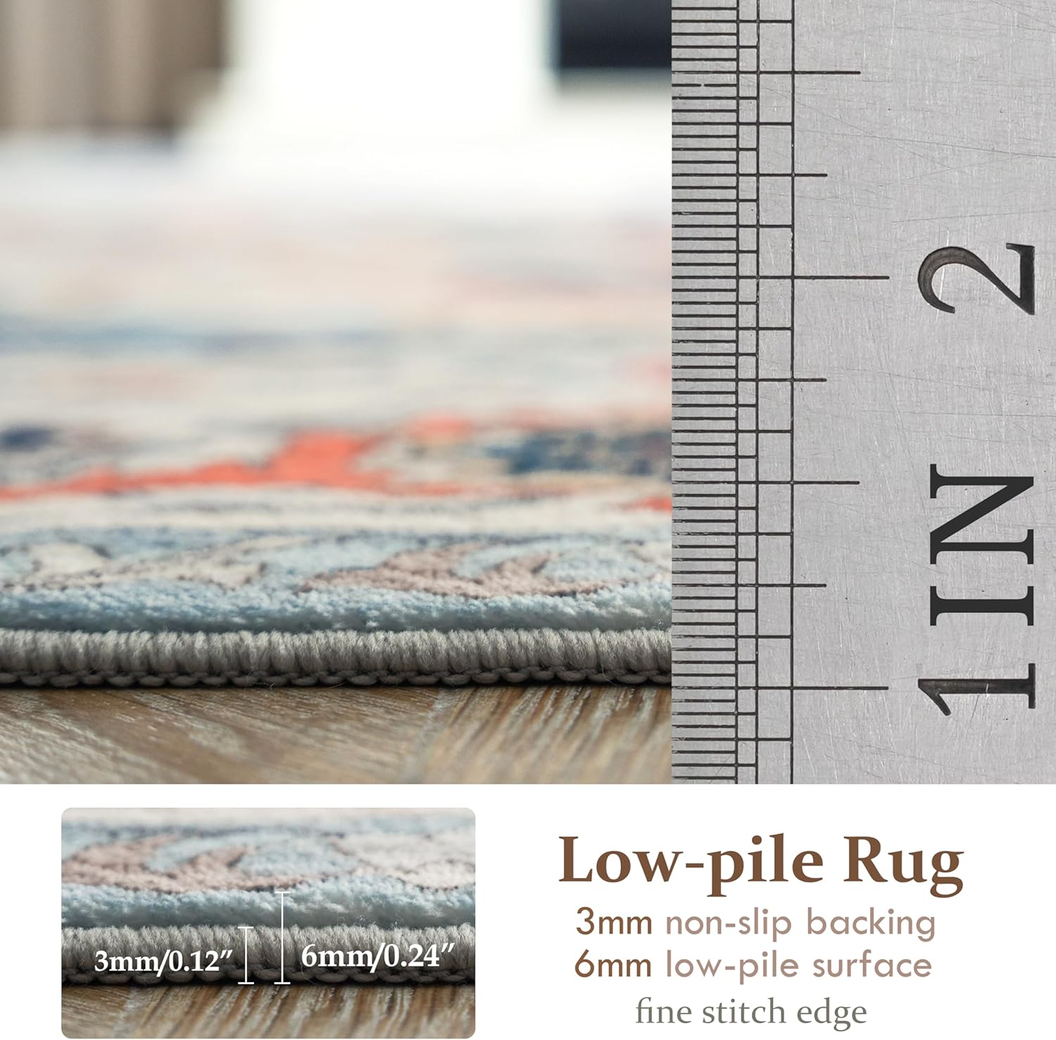 DriftAway Area Rug 5x7 Washable Rugs for Living Room Non Slip Rubber Backing Low Pile Non Shedding Carpet Friendly Boho Foldable Vintage Rugs for Bedroom Dining Room Beige Dark Blue Orange