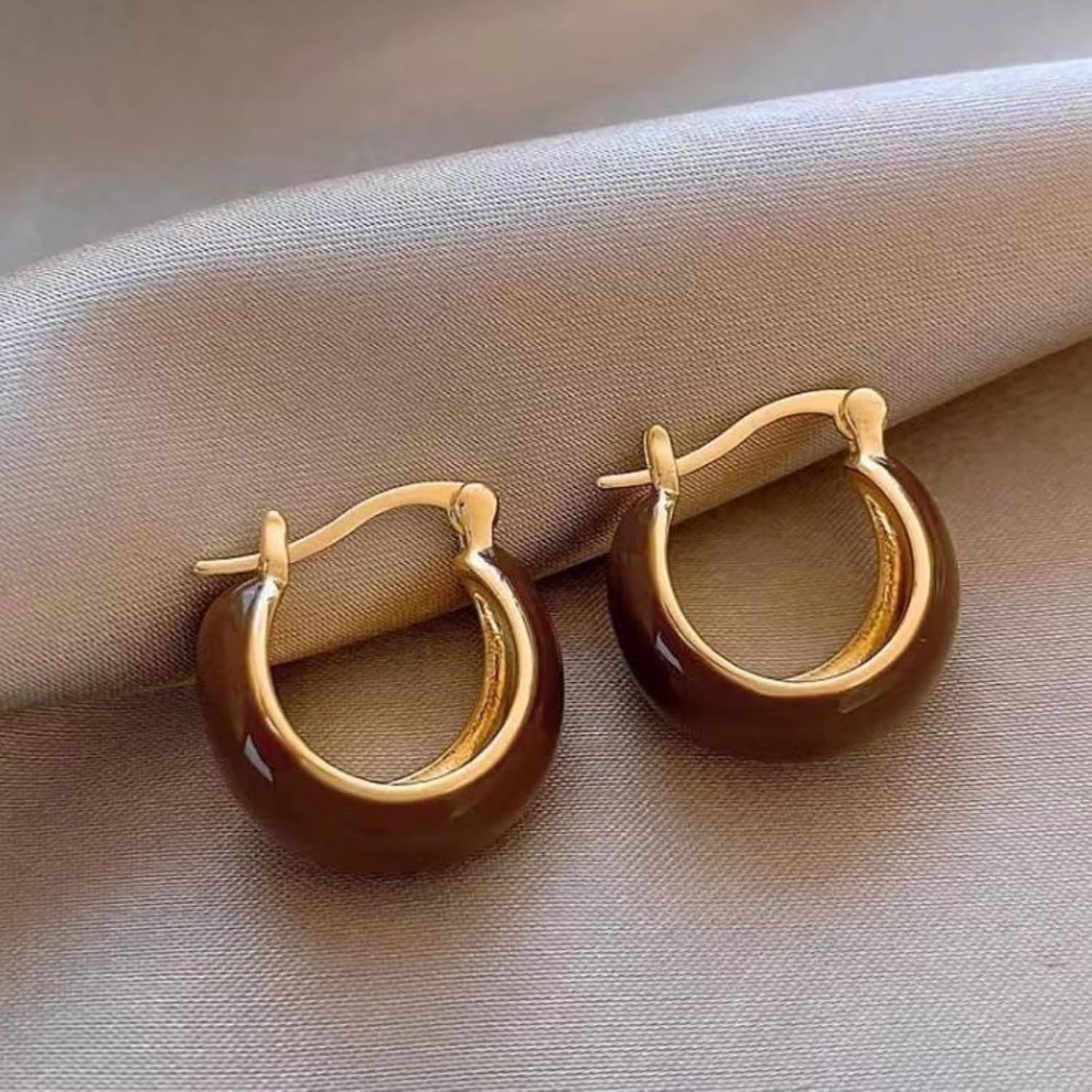 Brown Earrings Jewelry Sets Boho Gold Hoop Earrings for Women Boho Jewelry Accessories Brown Beaded Hoop Earrings Set Outfit Trendy Jewelry Gifts - Image 4