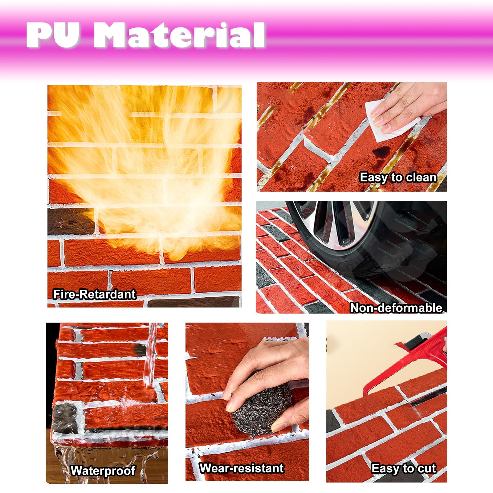 "pannelli murali pannelli parete" Pannelli Di Rivestimento Murale 3D Per Calcestruzzo/substrato In Legno/parete Grezza, Pannelli Murali Effetto Mattone Rossi, 120x60cm, Impermeabili(Red-3,3 pack)