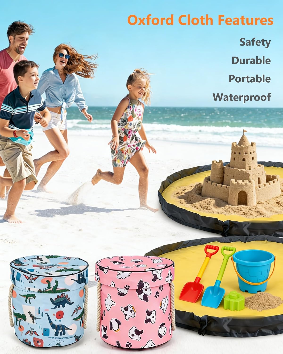 Toy Storage Organizer, Foldable Bag with 60"Play Mat for Girl, Playroom Basket Bin for Holding Bricks Magnatiles, Nursery Organizer with Lid, Thin Toy Mats Are Perfect for Homes with Carpets, Dog Pink