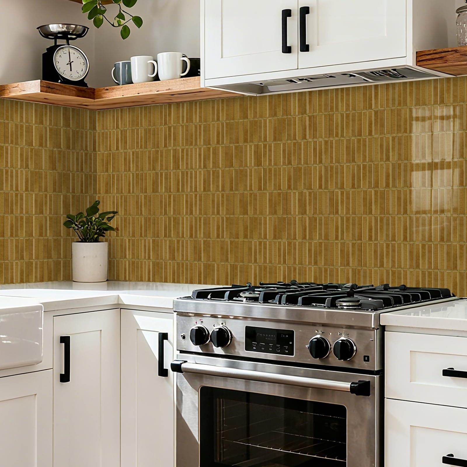 Stick on Kitchen Tiles 17x23 cm Brown Brick Peel and Wall Waterproof PVC for Fireplace Surround Furniture Decoration Tile Stickers Backsplash 10 Pcs