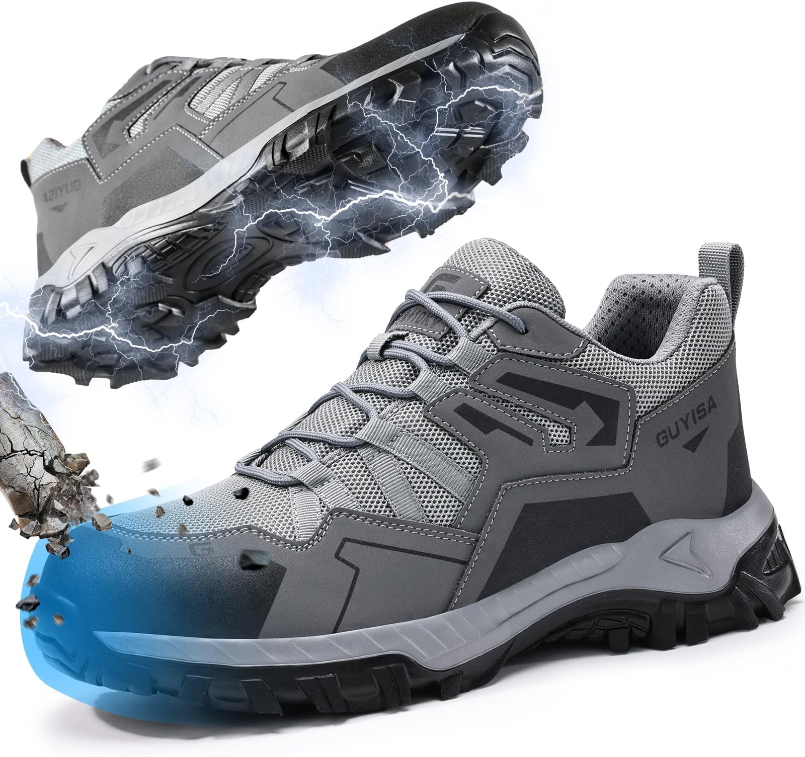 Steel Toe Shoes Men Work Safety Shoes Industrial Construction Shoes Mid Cut Industrial Boots Work Sneakers Comfortable Lightweight Safety Shoes for Work